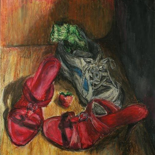 Shoes still life, oil pastels on paper, 2007