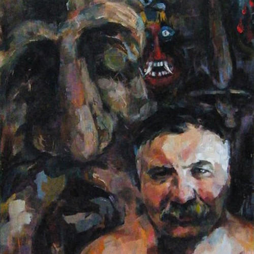 Dad with his masks, 2X3ft, oil on canvas, 2010