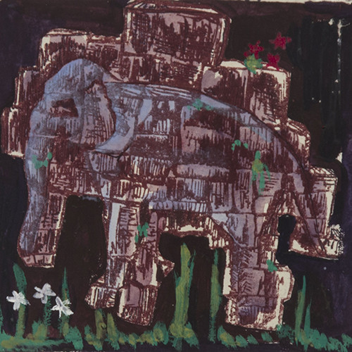 Mini elephant wall, 5X4.5in, lithograph and watercolor on paper, 2012